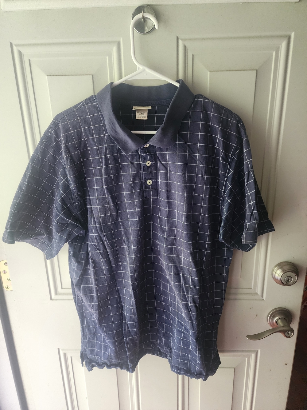 L.L. Bean Men's Navy and White Grid Polo